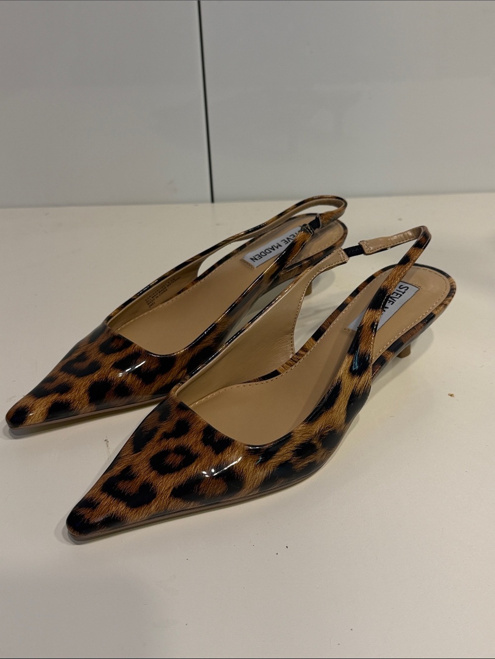Steve Madden Leopard-Print Pointed Slingback Kitten Heels - Tan/Black